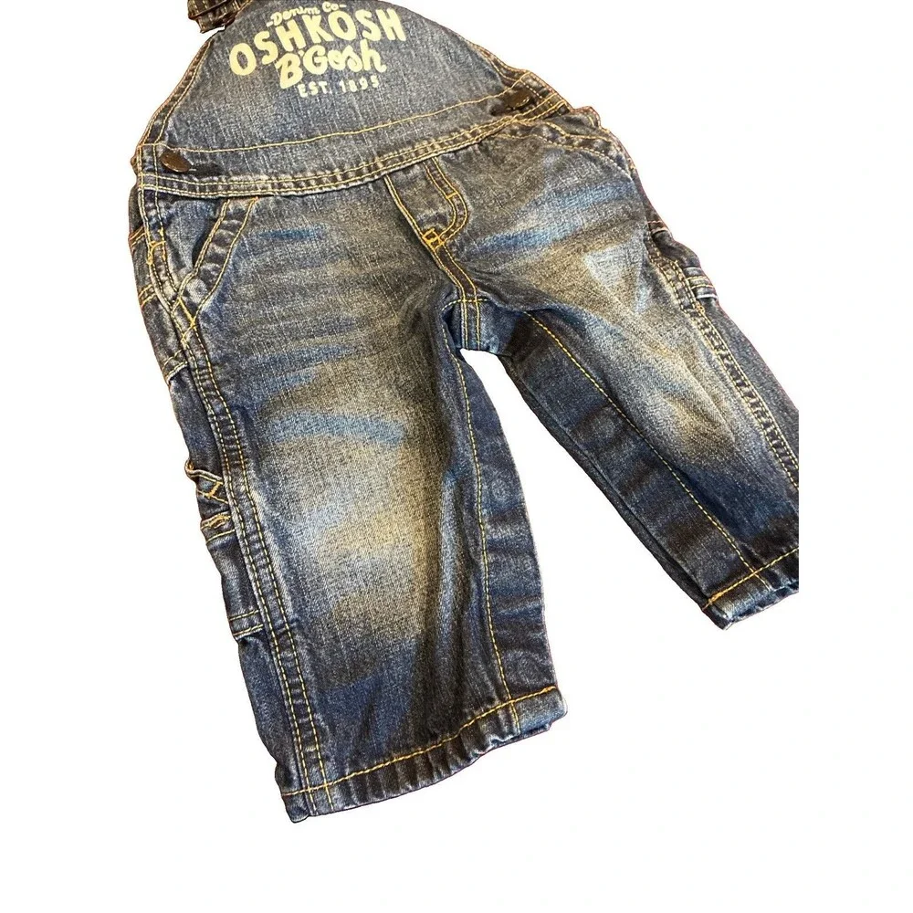 OshKosh B'gosh Baby Denim Bib Overalls Jean Snaps Size 6M Classic Logo